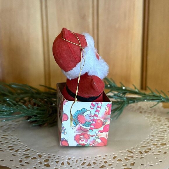 Vintage Flocked Santa Full Beard Wrapped Green Red Candy Cane Package Christmas - Picture 2 of 5